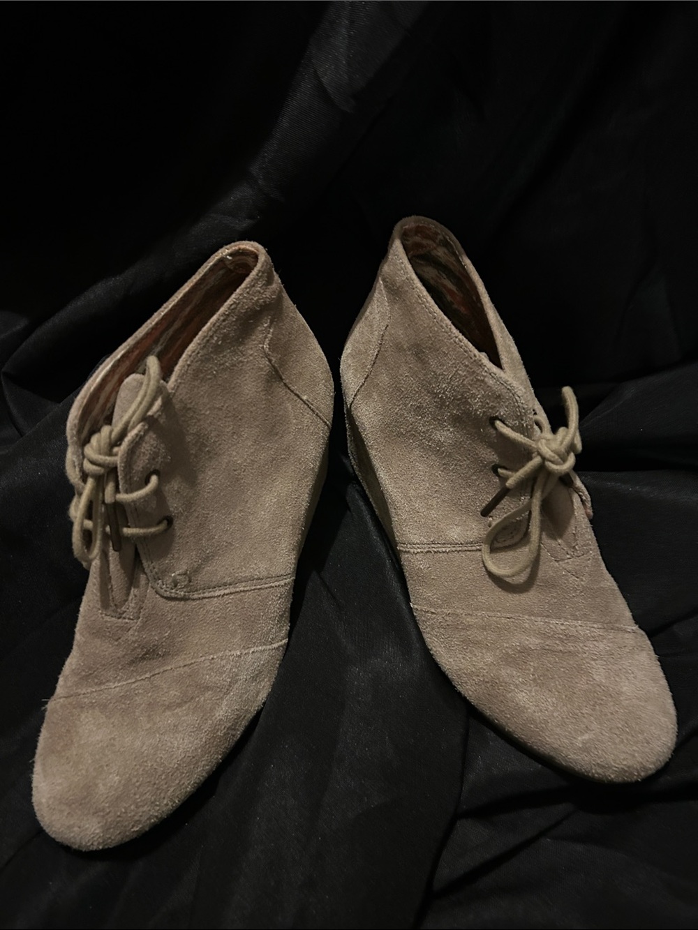 Toms Taupe Suede Lace-Up Ankle Booties